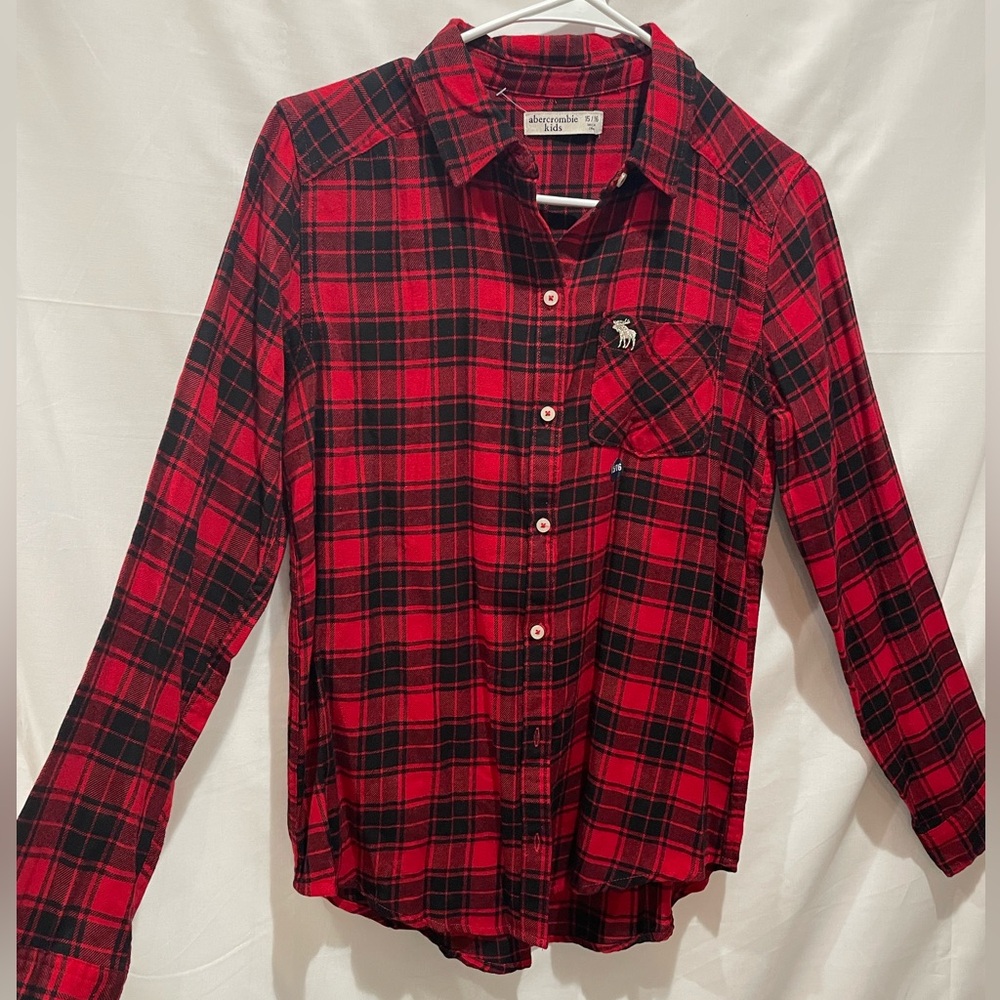 Abercrombie Kids Red and Black Plaid Button Down Shirt
